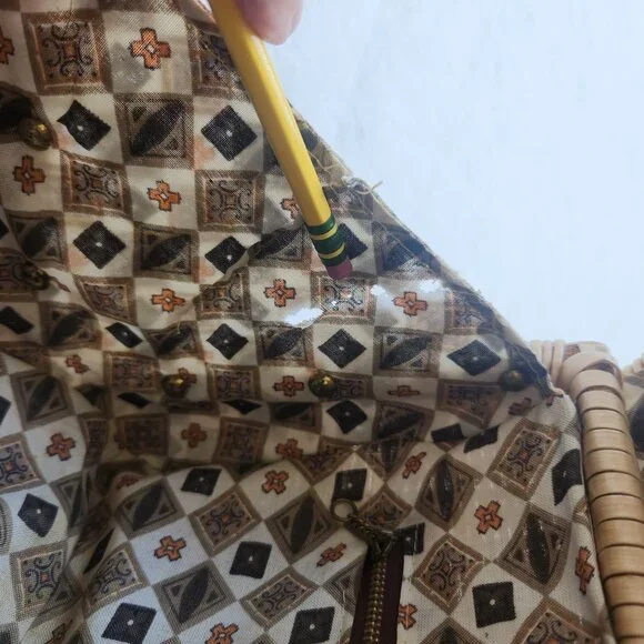 Vintage 1960's Woven Plastic Wicker Handbag Purse Leather Retro Cottagecore Cute - Picture 14 of 16